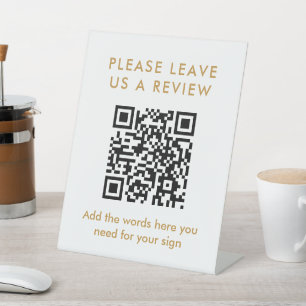 Modern Gold Custom Leave a Review QR Code Pedestal Sign