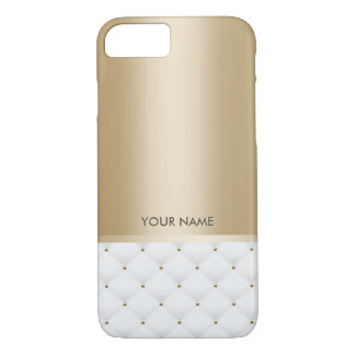 Modern Gold Custom Name Luxury White Quilted Case-Mate iPhone Case