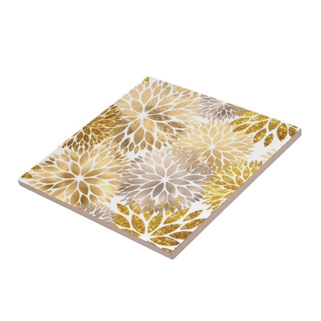Modern Gold Dahlia Floral Tile (Side)