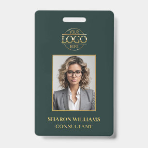 Modern Gold & Dark Green Simple Employee Photo ID Badge