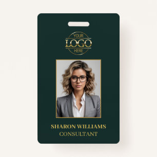 Modern Gold & Dark Green Simple Employee Photo ID ID Badge