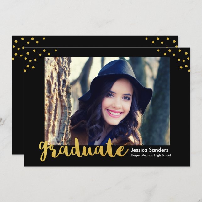 Modern Gold Decor Graduate Photo Graduation Party Invitation (Front/Back)