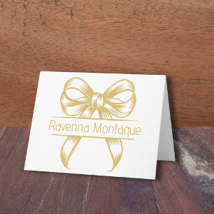 Modern Gold Decorative Bow Elegant Name Wedding Note Card