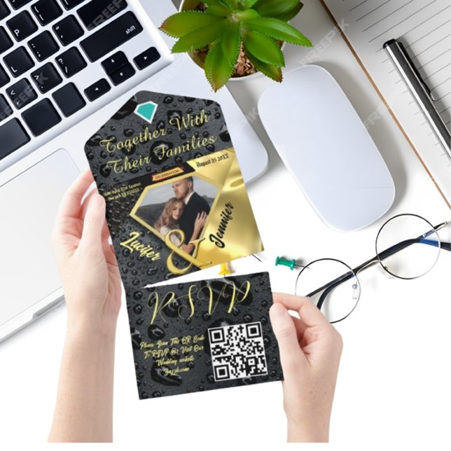 Modern Gold Diamond Black Wedding Invitationl All In One Invitation (Creator Uploaded)