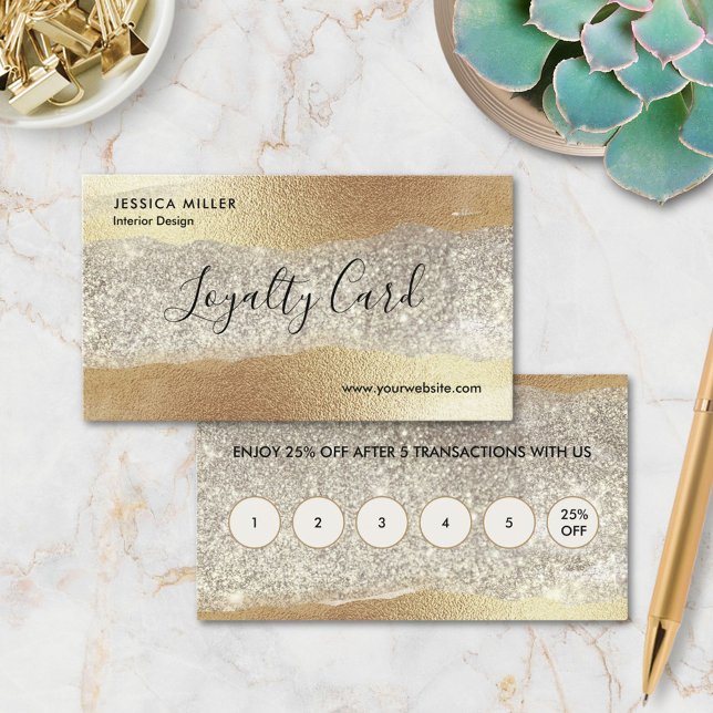 Modern Gold Diamond Glitter Faux Foil Luxury Glam Loyalty Card (In situ)