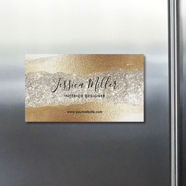 Modern Gold Diamond Glitter Faux Foil Luxury Glam Magnetic Business Card (In situ)