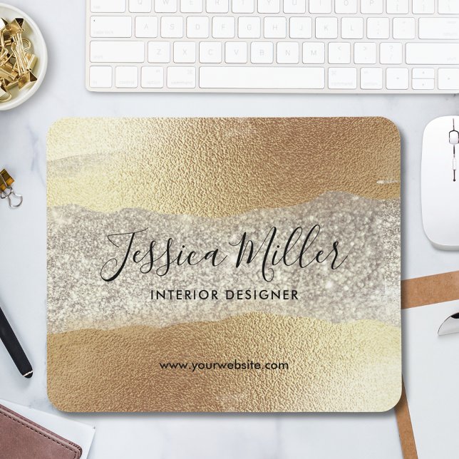 Modern Gold Diamond Glitter Faux Foil Luxury Glam Mouse Pad (In situ)