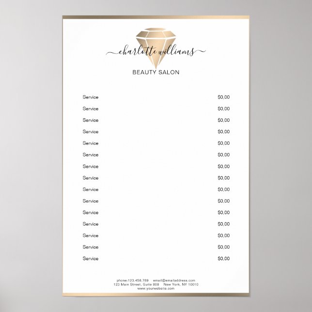 Modern Gold Diamond Price List Poster (Front)