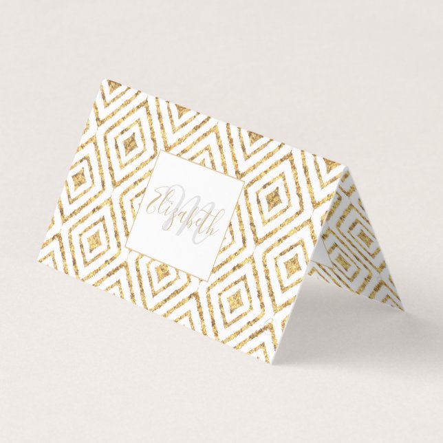 Modern Gold Diamond Shapes Doodles tribal Ikat Business Card (Front)