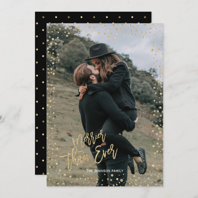 Modern gold dot with gold lettering Christmas Holiday Card (Front/Back)