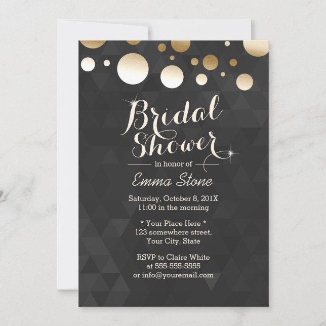 Modern Gold Dots Black Pattern Bridal Shower Invitation (Front)