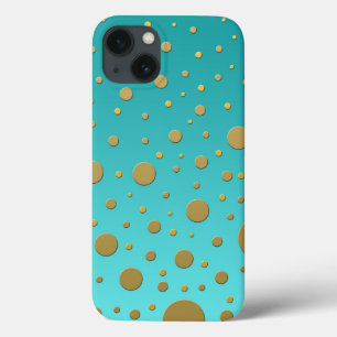 Modern Gold Dots on Turquoise Pattern iPhone 13 Case
