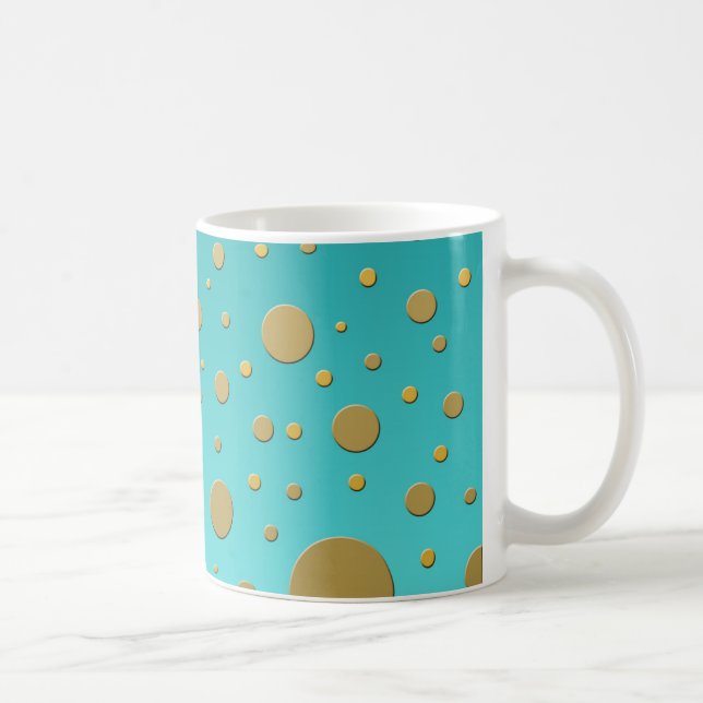 Modern Gold Dots on Turquoise Pattern Coffee Mug (Right)