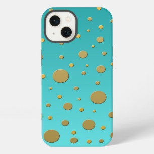 Modern Gold Dots on Turquoise Pattern iPhone 13 Case