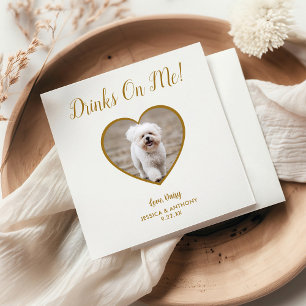 Modern Gold Drinks On Me Photo Pet Wedding Napkin