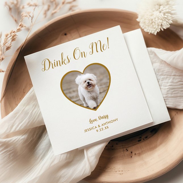 Modern Gold Drinks On Me Photo Pet Wedding Napkin (Creator Uploaded)