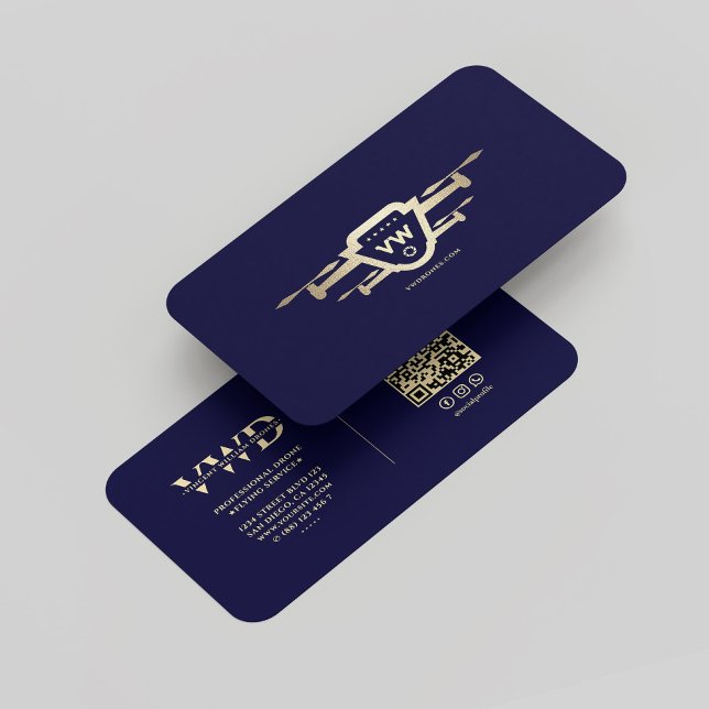 Modern Gold Drone Operator Monogram Midnight blue Business Card (Modern Gold Drone Operator Monogram Midnight blue Business Card
)