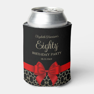 Modern Gold Egypt Geometric Red Bow 80th Birthday Can Cooler