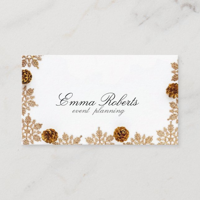 Modern Gold Elegant Snowflake  Business Card (Front)