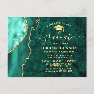 Modern Gold Emerald Graduation Party Invitation Postcard