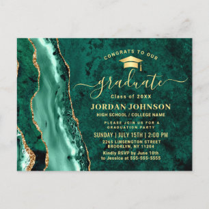 Modern Gold Emerald Graduation Party Invitation Postcard