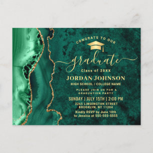 Modern Gold Emerald Graduation Party Invitation Postcard