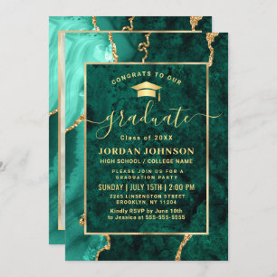 Modern Gold Emerald Green Marble Graduation Party Invitation