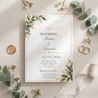 Modern Gold Eucalyptus Botanical Wedding Invitation