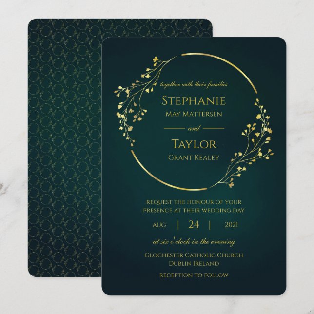 Modern Gold Eucalyptus Green Wedding Invitation (Front/Back)