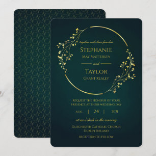 Modern Gold Eucalyptus Green Wedding Invitation