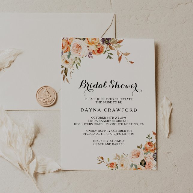 Modern Gold Fall Floral Bridal Shower Invitation (Creator Uploaded)