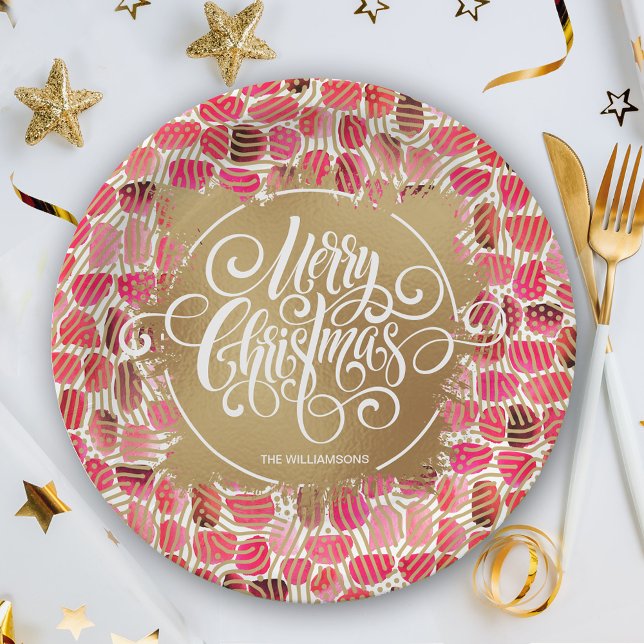 Modern Gold Faux Foil Merry Christmas Berry Paper Plate (Creator Uploaded)