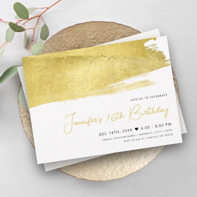 Modern Gold Faux Foil Paint Sweet 16   Invitation (Modern Gold Faux Foil Paint Sweet 16 Invitation)