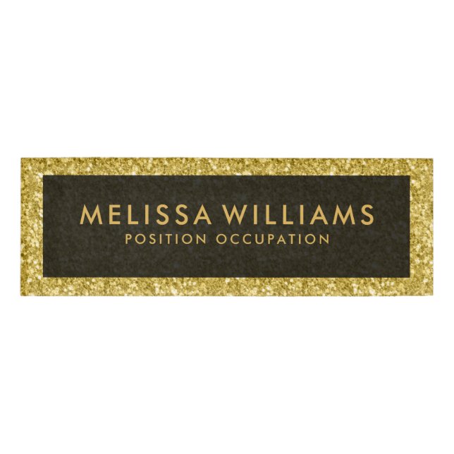 Modern Gold Faux Glitter Name Tag (Front)