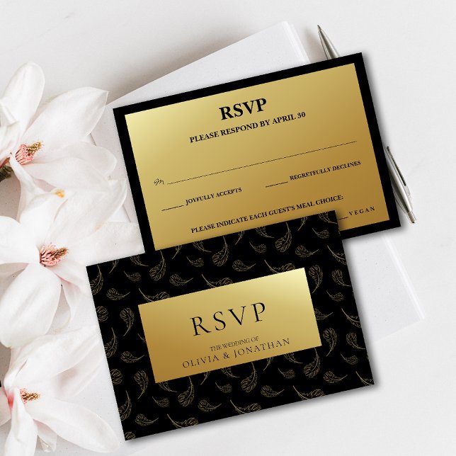 Modern Gold Feather Wedding Meal Choice RSVP Invitation (Modern Gold Feather Wedding Meal Choice RSVP Invitation)