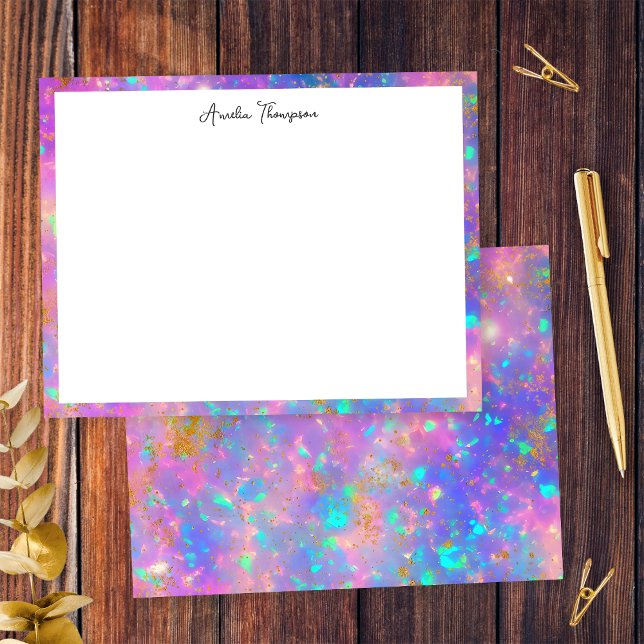 Modern Gold Fire Opal Stone Personal Stationery Card (Front/Back)