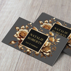 Modern Gold Floral Beauty Salon & SPA Dark Grey Business Card