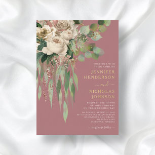  Modern Gold Floral Dusty Rose Wedding 