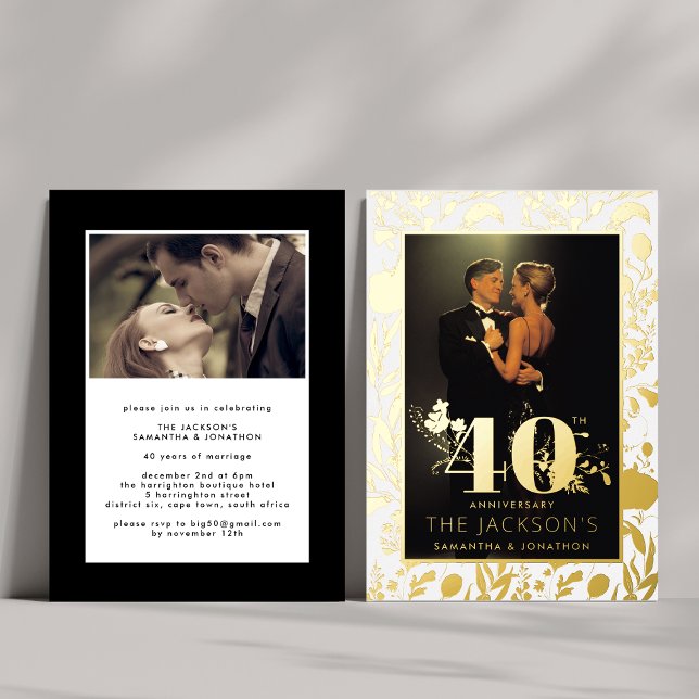 Modern Gold Floral Formal 40th Wedding Anniversary (Creator Uploaded)