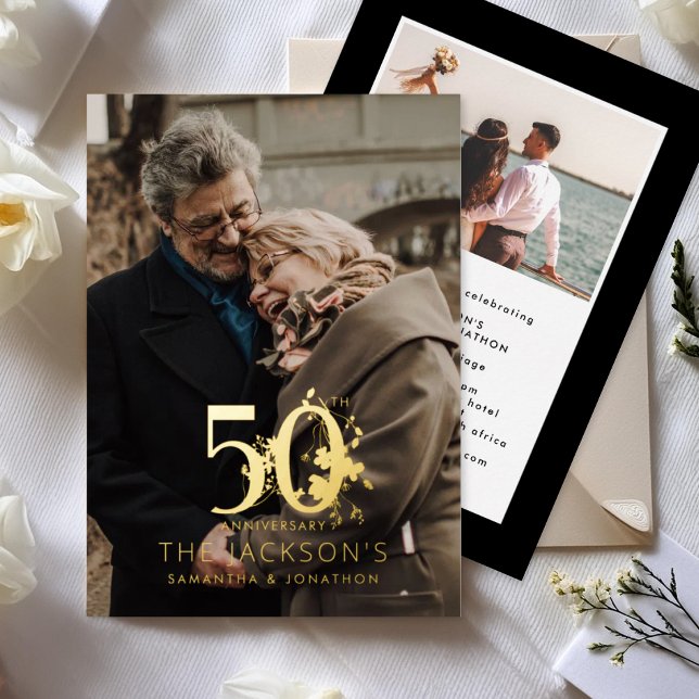 Modern Gold Floral Formal 50th Wedding Anniversary (Creator Uploaded)