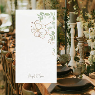 Modern Gold Floral Green Personalised Script Napkin