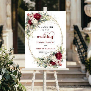 Modern gold floral greenery wedding welcome sign 