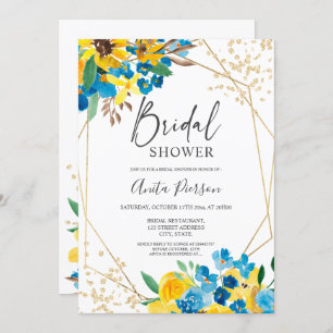 Modern gold floral watercolor bridal shower invitation