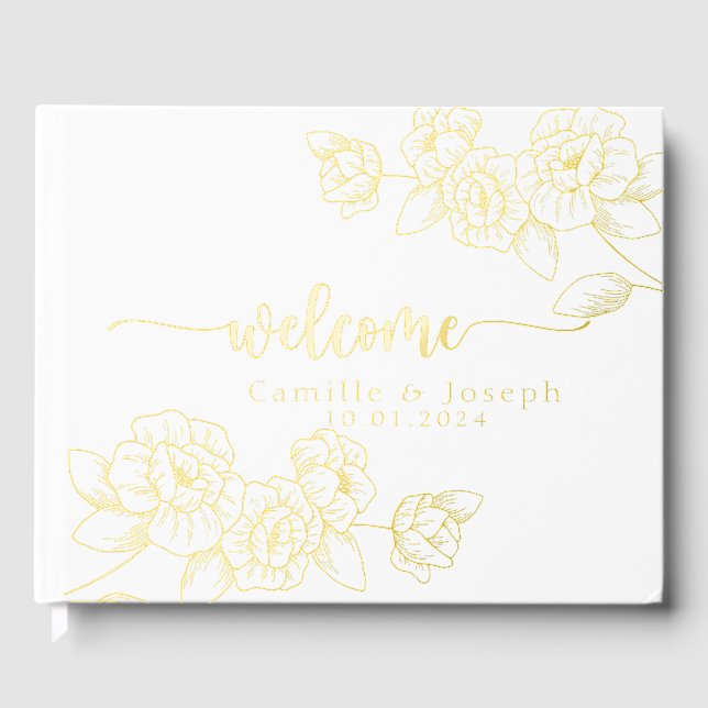 Modern Gold Floral wedding guestbook (Front)