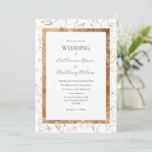 Modern Gold Floral Wedding  Invitation