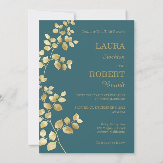 Modern Gold Floral Wedding Invitation (Front)
