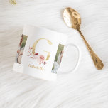 Modern Gold Flower Letter G | Two Photo Monogram Coffee Mug<br><div class="desc">Modern Gold Flower Letter G | Two Photo Monogram</div>