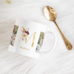 Modern Gold Flower Letter M | Two Photo Monogram Coffee Mug<br><div class="desc">Modern Gold Flower Letter M | Two Photo Monogram</div>