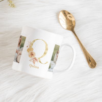 Modern Gold Flower Letter Q | Two Photo Monogram