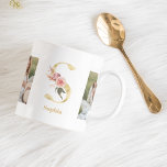 Modern Gold Flower Letter S | Two Photo Monogram Coffee Mug<br><div class="desc">Modern Gold Flower Letter S | Two Photo Monogram</div>